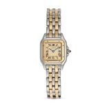 CARTIER - A VINTAGE LADIES BIMETAL CARTIER PANTHERE SMALL WRISTWATCH in steel and gold, 669210, t...
