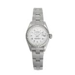 ROLEX - A LADIES ROLEX OYSTER PERPETUAL DATE WRISTWATCH in stainless steel, 79240, serial A64XXXX...
