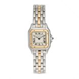 CARTIER - A LADIES BIMETAL CARTIER PANTHERE SMALL WRISTWATCH in steel and gold, quartz movement t...
