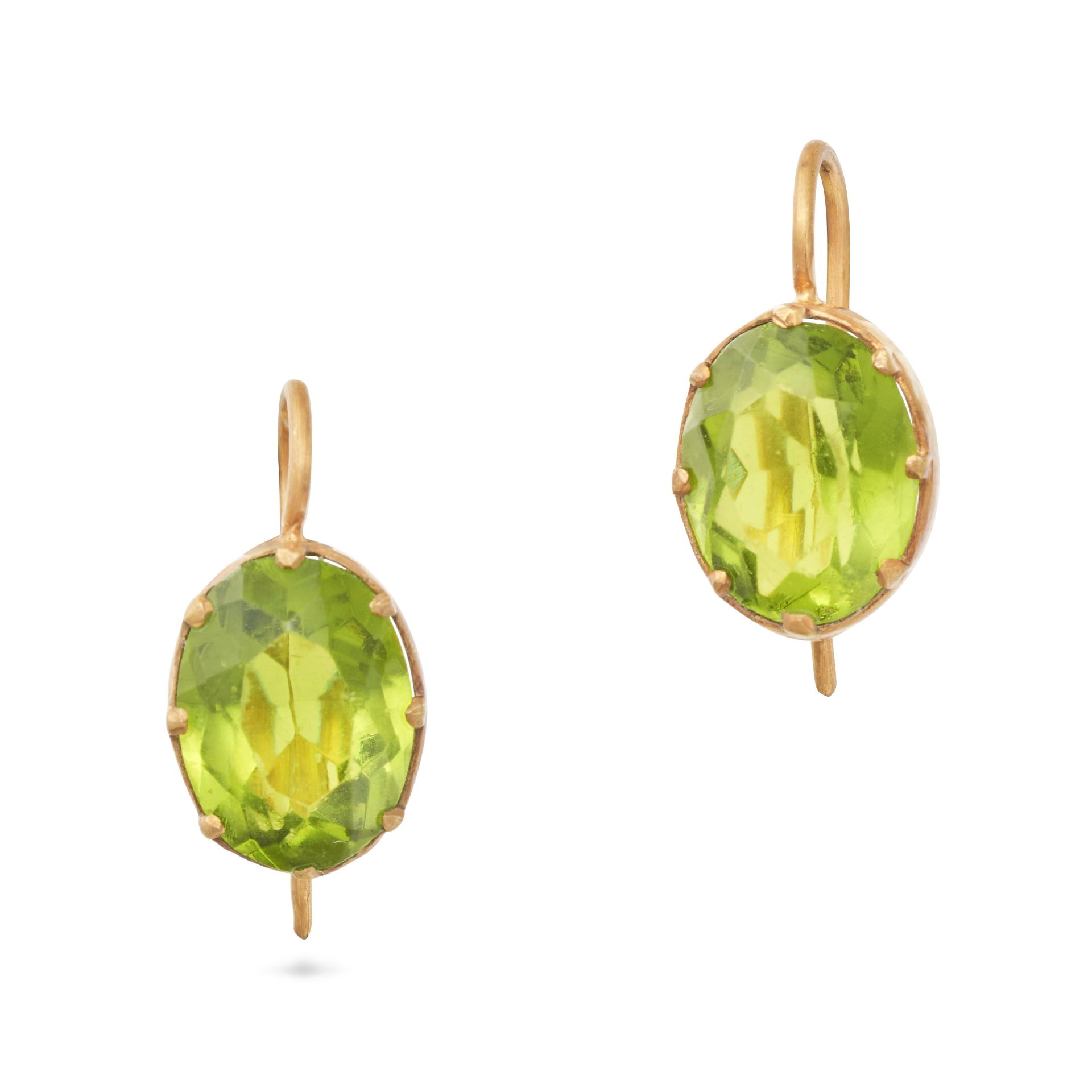 A PAIR OF GREEN PASTE EARRINGS each set an oval cut green paste stone, no assay marks, 1.6cm, 2.5g.