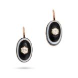 A PAIR OF ANTIQUE BANDED AGATE AND DIAMOND DROP EARRINGS in yellow gold, each comprising an oval ...