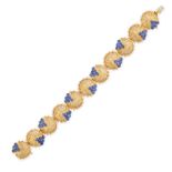 TIFFANY & CO., A VINTAGE SAPPHIRE BRACELET in 18ct yellow gold, comprising a row of circular open...