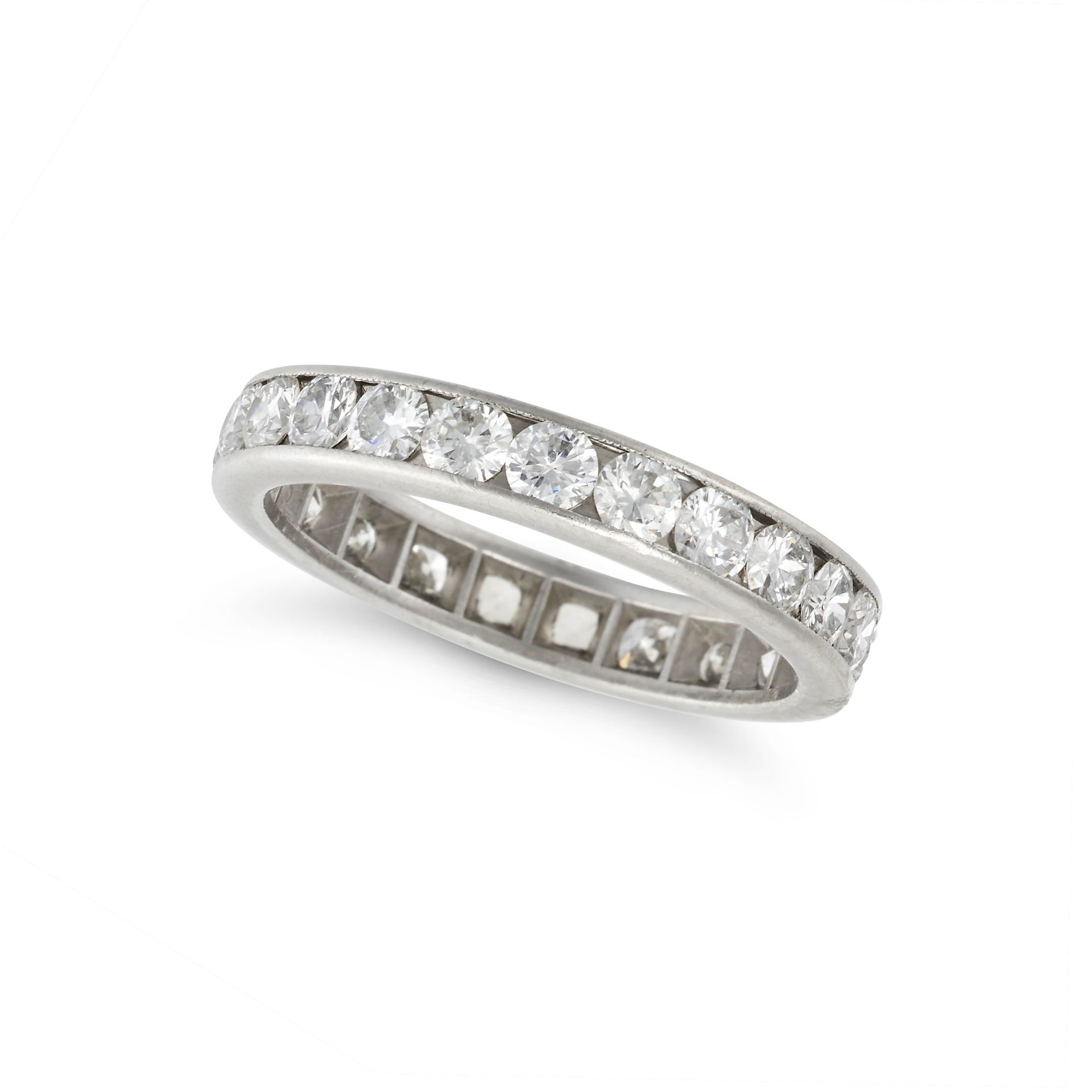 A DIAMOND FULL ETERNITY RING in platinum, set all around with a row of round brilliant cut diamon...