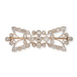 A FINE ANTIQUE DIAMOND BROOCH in 18ct yellow gold and platinum, the openwork brooch set throughou...