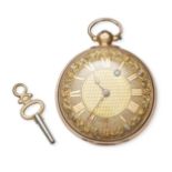 AN ANTIQUE POCKET WATCH in 18ct yellow and rose gold, engine turned dial with textured and floral...