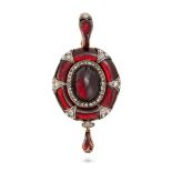 A FINE ANTIQUE GARNET AND DIAMOND PENDANT, 19TH CENTURY in yellow gold and silver, set with an ov...