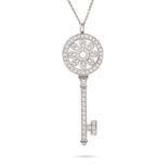 TIFFANY & CO., A DIAMOND PETALS KEY PENDANT NECKLACE in 18ct white gold, designed as a key with a...