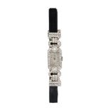 AN ANTIQUE ART DECO DIAMOND COCKTAIL WATCH in platinum, the rectangular face with Roman numeral d...