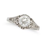 A SOLITAIRE DIAMOND RING set with an old European cut diamond of approximately 0.75 carats, the s...