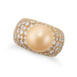 A GOLDEN PEARL AND DIAMOND RING in 18ct yellow gold, set with a golden pearl of 12.1mm, the band ...