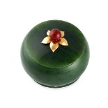 VACHERON CONSTANTIN, A NEPHRITE AND CARNELIAN PILL BOX, CIRCA 1950 in 18ct yellow gold, the round...