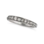 NO RESERVE - A DIAMOND HALF ETERNITY RING in platinum, the band half set with a row of old cut di...