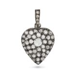 A DIAMOND HEART PENDANT set throughout with rose cut diamonds, further rose cut diamonds set to t...