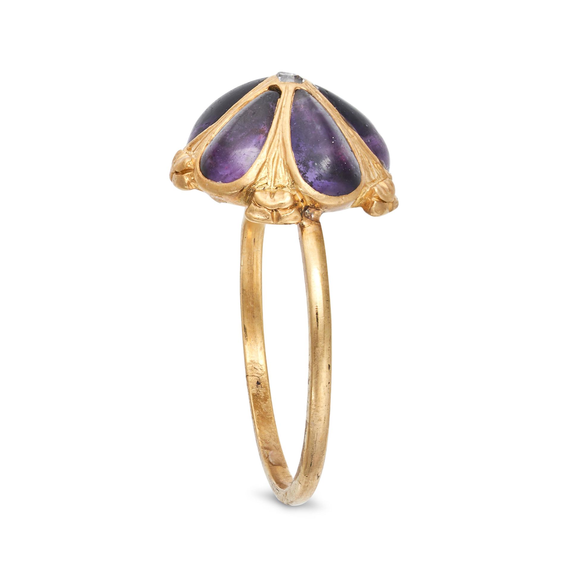 NO RESERVE - AN AMETHYST AND DIAMOND RING in yellow gold, set with a rose cut diamond in a cluste... - Image 2 of 2