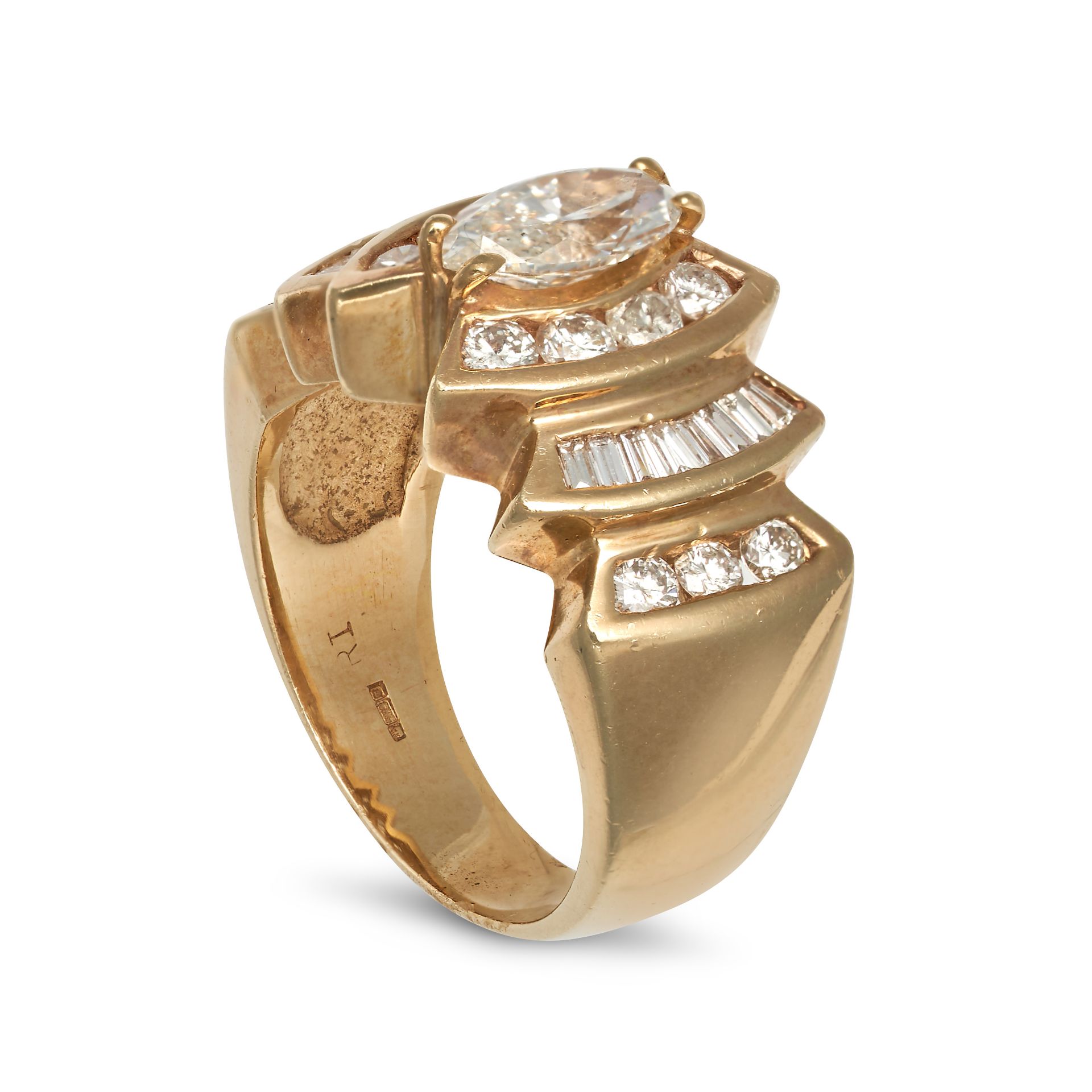 A DIAMOND DRESS RING in 14ct yellow gold, set to the centre with a marquise cut diamond of 0.85 c... - Image 2 of 2