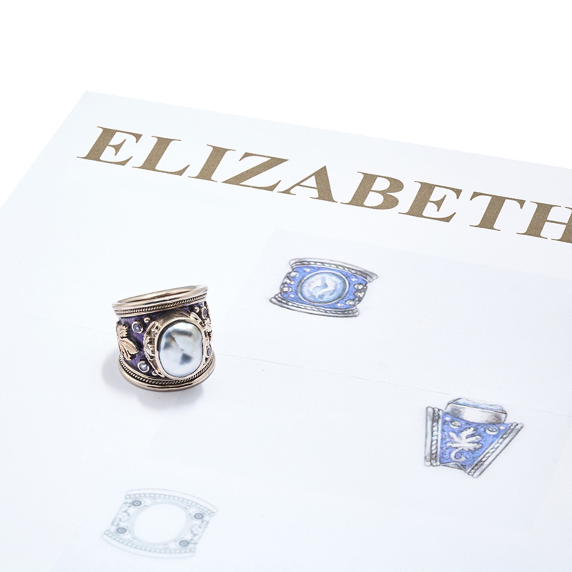 ELIZABETH GAGE, A KESHI PEARL, TANZANITE AND ENAMEL TEMPLAR RING in 18ct white gold, set with a k... - Image 3 of 5