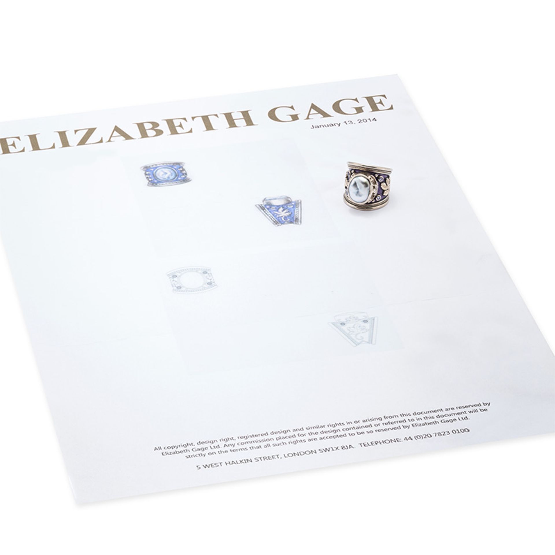 ELIZABETH GAGE, A KESHI PEARL, TANZANITE AND ENAMEL TEMPLAR RING in 18ct white gold, set with a k... - Image 4 of 5