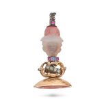 AN ANTIQUE DIAMOND, SAPPHIRE, RUBY, AGATE AND CARNELIAN FOB SEAL PENDANT in yellow gold, set with...