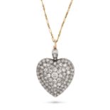 AN ANTIQUE DIAMOND HEART LOCKET PENDANT, 19TH CENTURY in yellow gold and silver, the heart shaped...