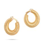 VAN CLEEF & ARPELS, A PAIR OF GOLD HOOP EARRINGS in 18ct yellow gold, each designed as a fluted h...