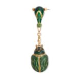 AN ANTIQUE FRENCH ENAMEL BEETLE TIMEPIECE BROOCH in 18ct yellow gold, designed as a beetle decora...