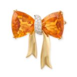 TIFFANY & CO, A CITRINE AND DIAMOND BOW BROOCH, CIRCA 1980 in 18ct yellow gold, designed as a bow...