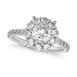 A DIAMOND CLUSTER RING in 18ct white gold, set with a round brilliant cut diamond of 1.00 carat i...