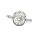 A 3.51 CARAT SOLITAIRE DIAMOND RING in platinum, set with an old cut diamond of 3.51 carats, no a...