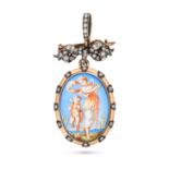 TIFFANY & CO., AN EXQUISITE ANTIQUE ENAMEL AND DIAMOND PENDANT / BROOCH in 18ct yellow gold and s...