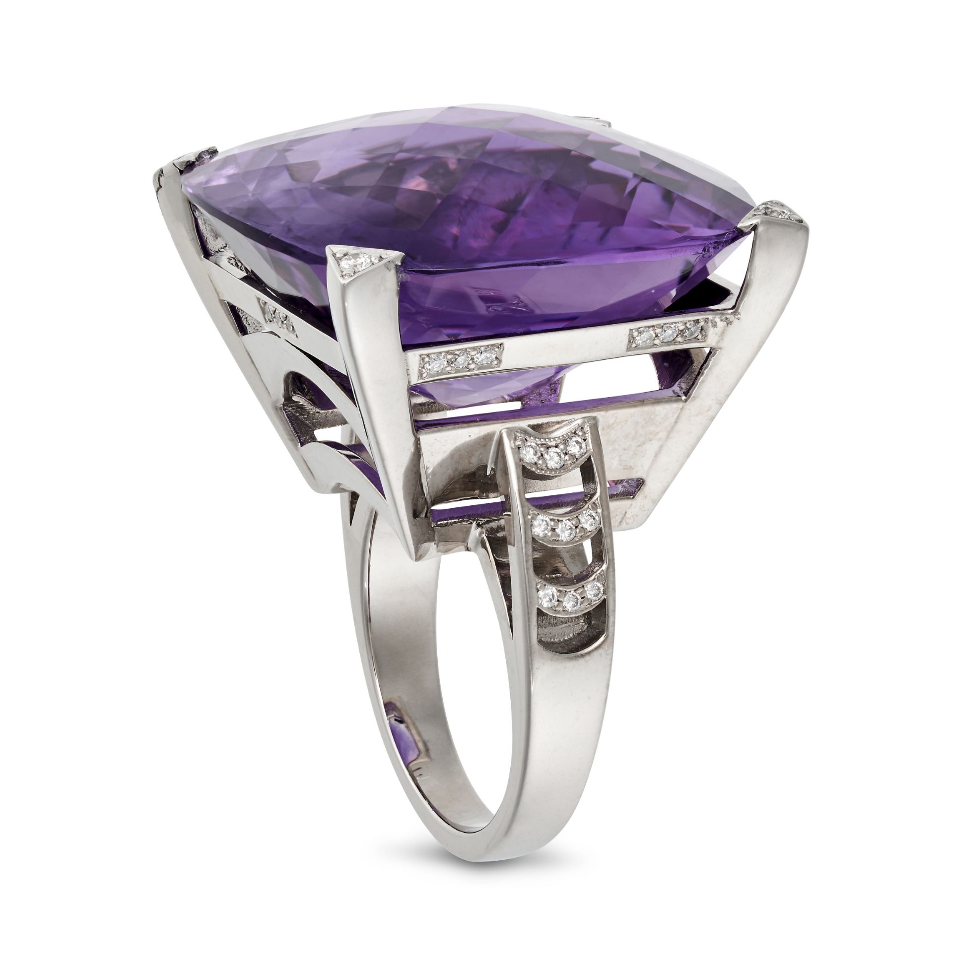AN AMETHYST AND DIAMOND COCKTAIL RING in 18ct white gold, set with a mixed cut amethyst of approx... - Image 2 of 2