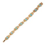 RENE BOIVIN, A FINE EGYPTIAN REVIVAL TURQUOISE SCARAB BRACELET in 18ct yellow gold, comprising a ...