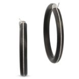 A PAIR OF CARBON AND DIAMOND HOOP EARRINGS in 18ct white gold, each carbon hoop set with a row of...