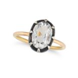 A D COLOUR SOLITAIRE DIAMOND RING in yellow gold and silver, set with an oval old cut diamond of ...
