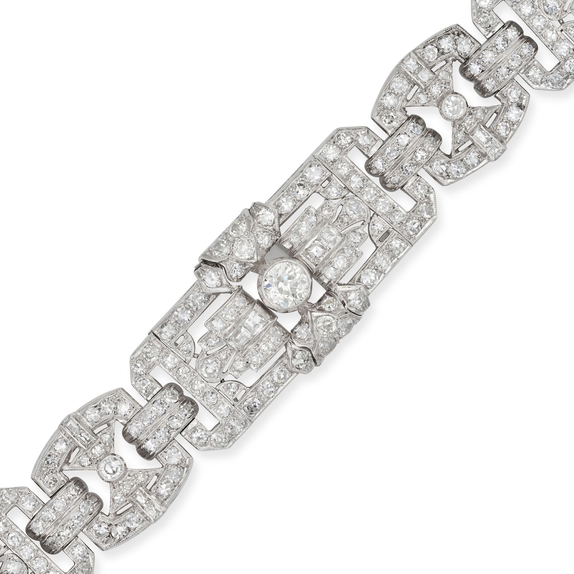 AN ART DECO DIAMOND BRACELET in platinum, comprising six geometric plaques set throughout with ol... - Image 3 of 3