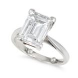 A SOLITAIRE DIAMOND RING in 18ct white gold, set with a baguette cut diamond of approximately 4.3...