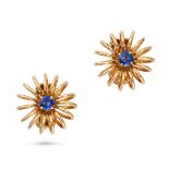 BOUCHERON, A PAIR OF SAPPHIRE EARRINGS in 18ct yellow gold, each designed as a stylised flower an...