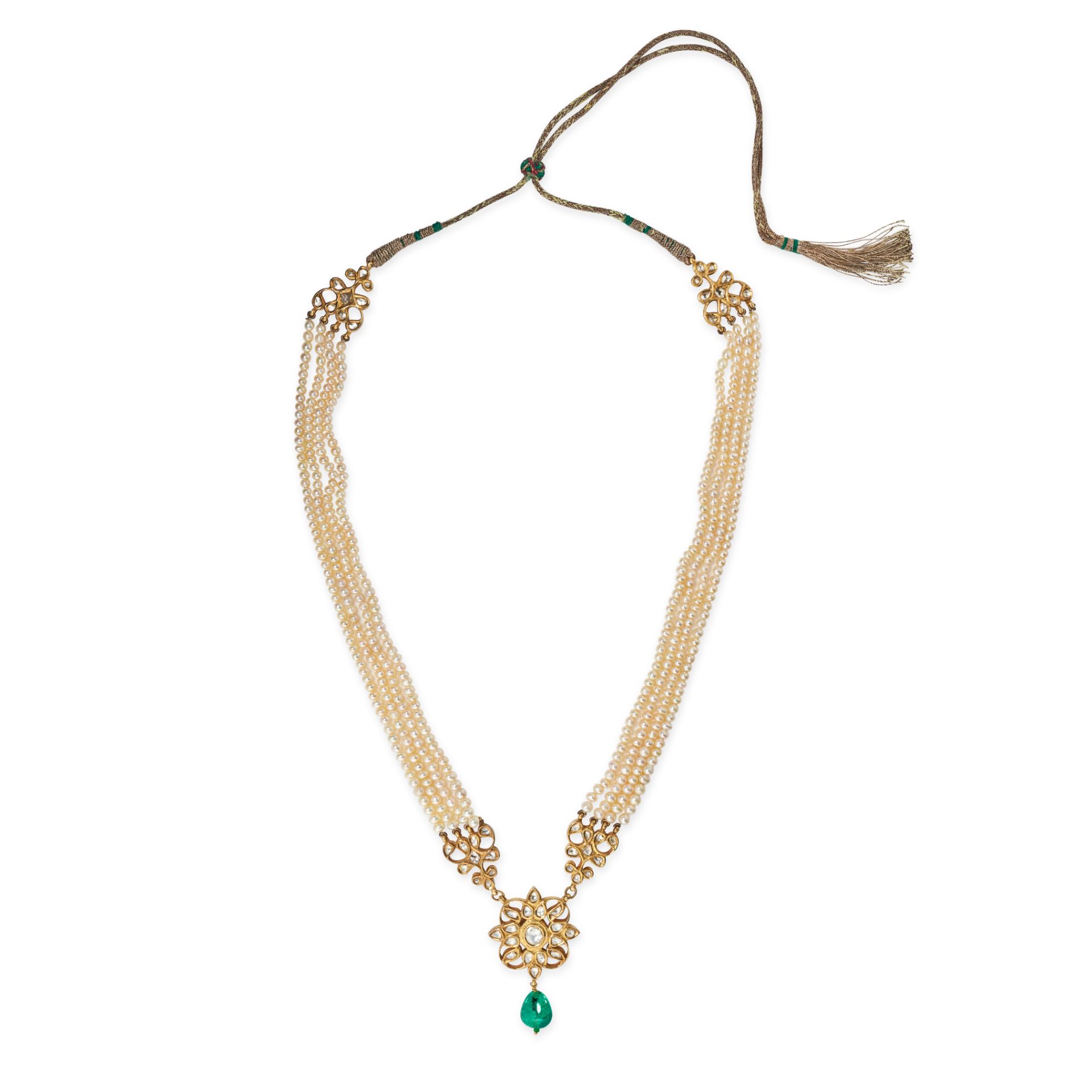 NO RESERVE - AN INDIAN DIAMOND, PEARL AND EMERALD NECKLACE in high carat yellow gold, comprising ... - Image 2 of 2