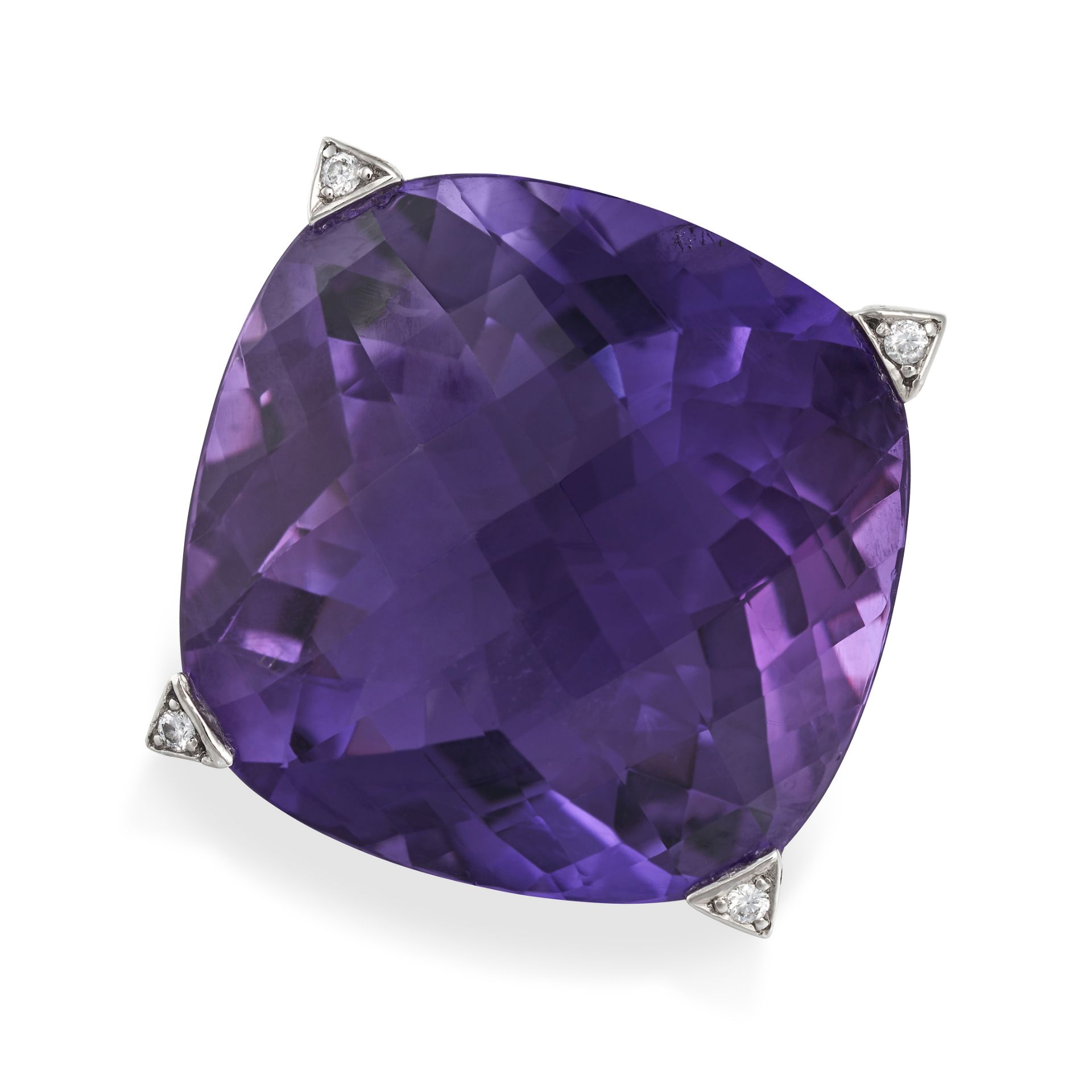 AN AMETHYST AND DIAMOND COCKTAIL RING in 18ct white gold, set with a mixed cut amethyst of approx...