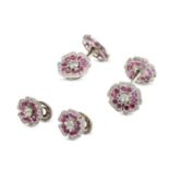 BOUCHERON, A RUBY AND DIAMOND DRESS SET in 18ct white gold and platinum, comprising a pair of cuf...