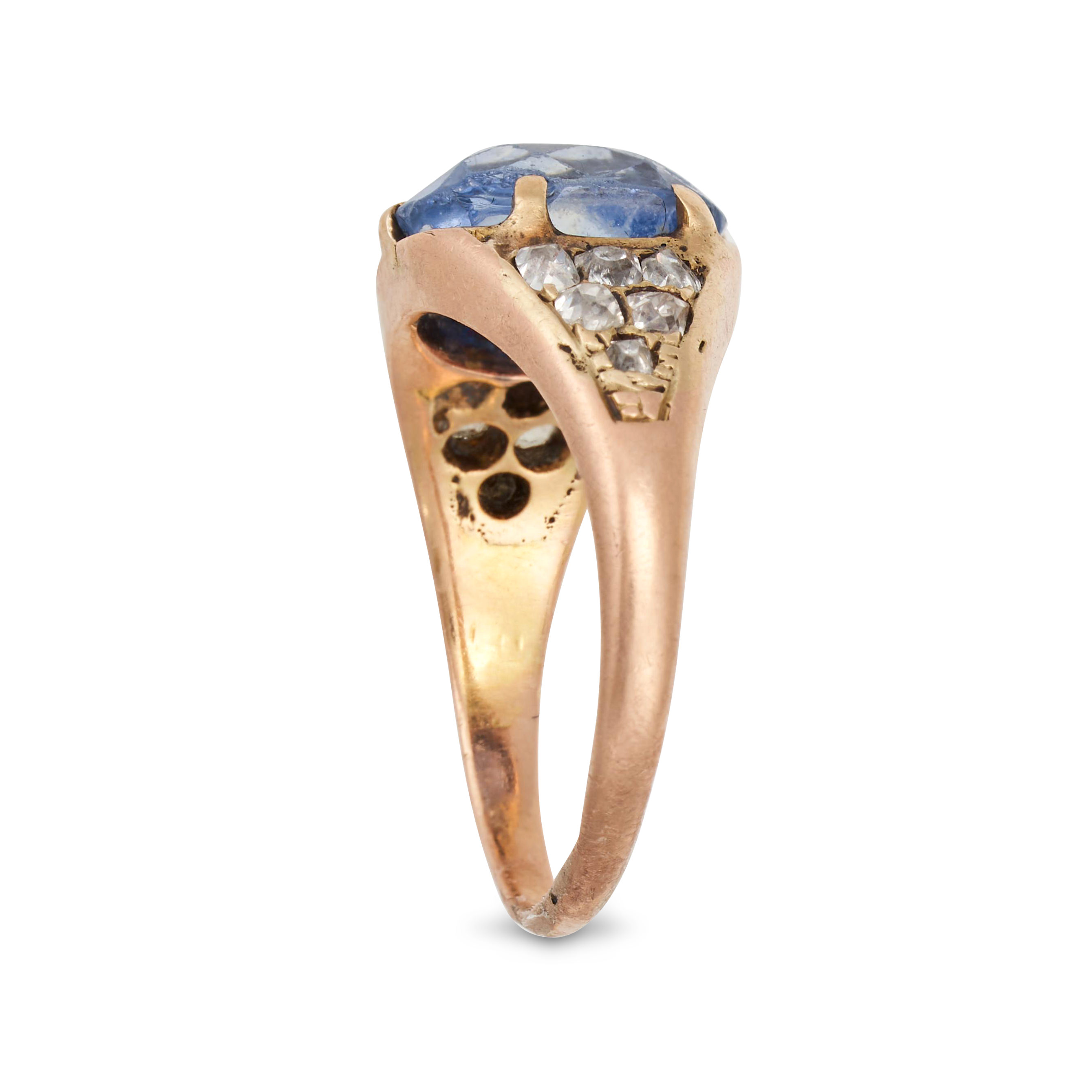 A SAPPHIRE AND DIAMOND RING in yellow gold, set with a cushion cut sapphire of approximately 3.32... - Image 2 of 2