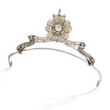 HUGLER, AN ANTIQUE DIAMOND TIARA / NECKLACE, VIENNA, 1880 AND LATER in gold and silver, in floral...