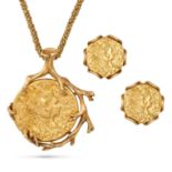 SALVADOR DALI FOR PIAGET, A VINTAGE GOLD DALI D'OR COIN NECKLACE AND EARRINGS, 1966 in 18ct and 2...