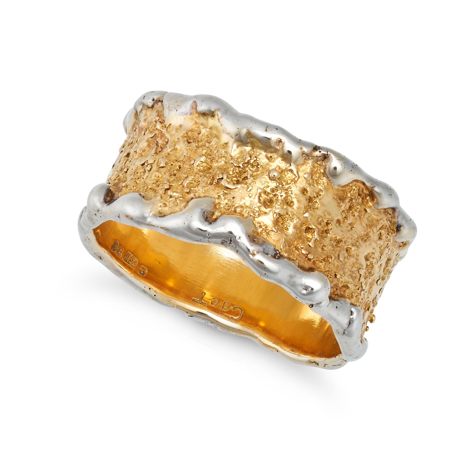 CHARLES DE TEMPLE, A MODERNIST GOLD RING, 1965 in 18ct yellow and white gold, in modernist textur...