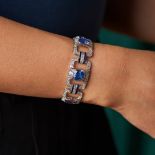 A FINE ART DECO UNHEATED SAPPHIRE, DIAMOND AND ENAMEL BRACELET, CIRCA 1930 in platinum, set with ...