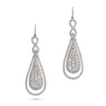 A PAIR OF DIAMOND DROP EARRINGS in 18ct white gold, each comprising an infinity symbol set with r...