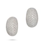 A PAIR OF DIAMOND BOMBE CLIP EARRINGS in 18ct white gold, pave set throughout with round brillian...
