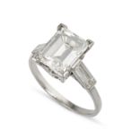 A SOLITAIRE DIAMOND RING in platinum, set with an emerald cut diamond of approximately 3.80 carat...