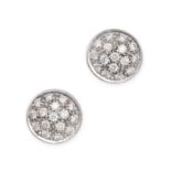 NO RESERVE - A PAIR OF DIAMOND CLUSTER EARRINGS in white gold, each circular face pave set with r...