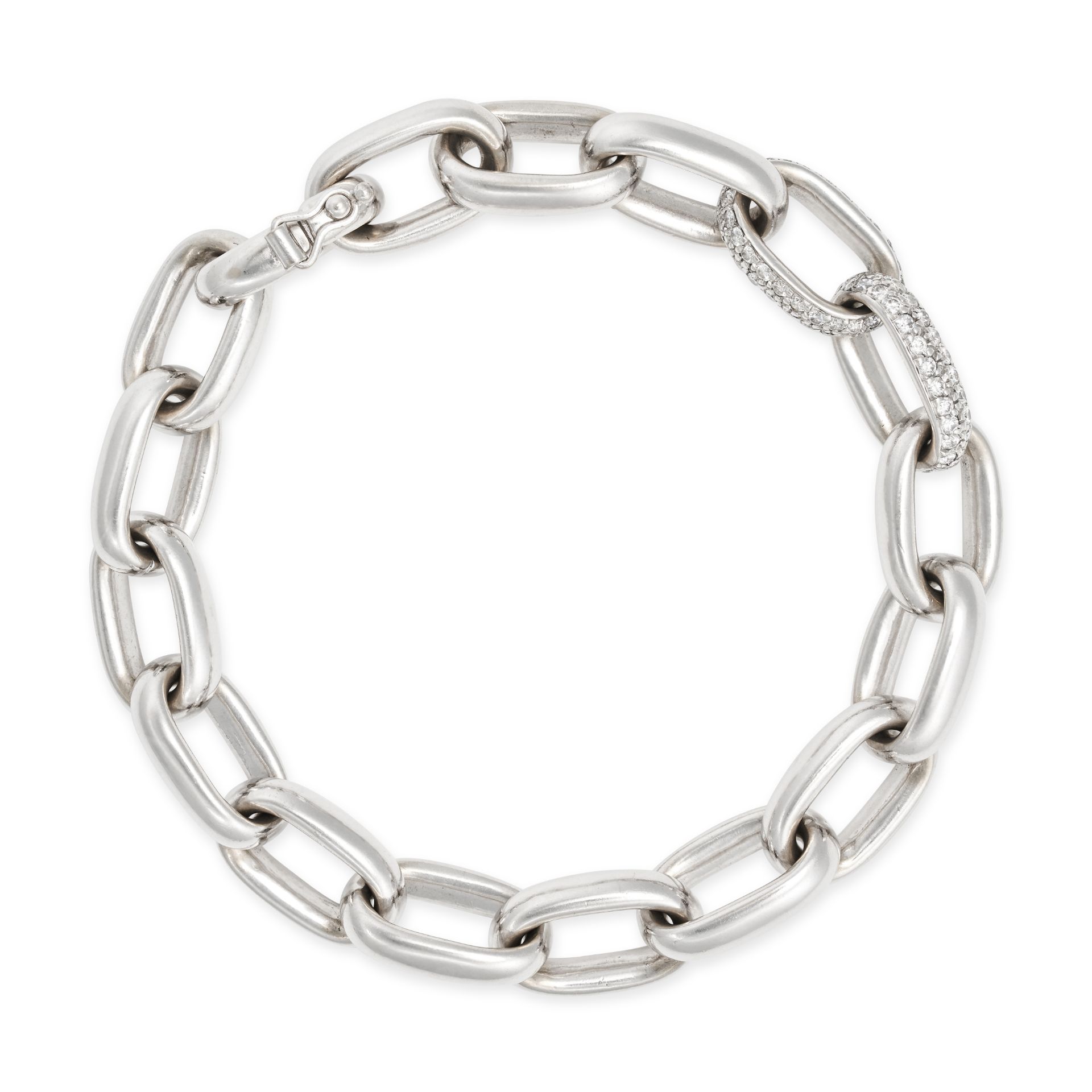 NO RESERVE - A DIAMOND BRACELET in 18ct white gold, comprising a row of interlocking oval links t...