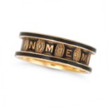 NO RESERVE - AN ANTIQUE VICTORIAN ENAMEL MOURNING RING in 18ct yellow gold, the band spelling IN ...